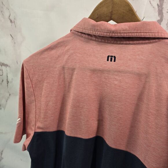 Travis Mathew Shirt Mens Large Navy Blue Pink Golf Polo Pima Stripe Two Tone - Picture 6 of 12
